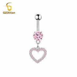 G23Titan 14G Heart Shaped Navel Ring Puncture Surgery Titanium Or Steel Curved Barbell Bar Navel Jewelry Women's Body Decoration