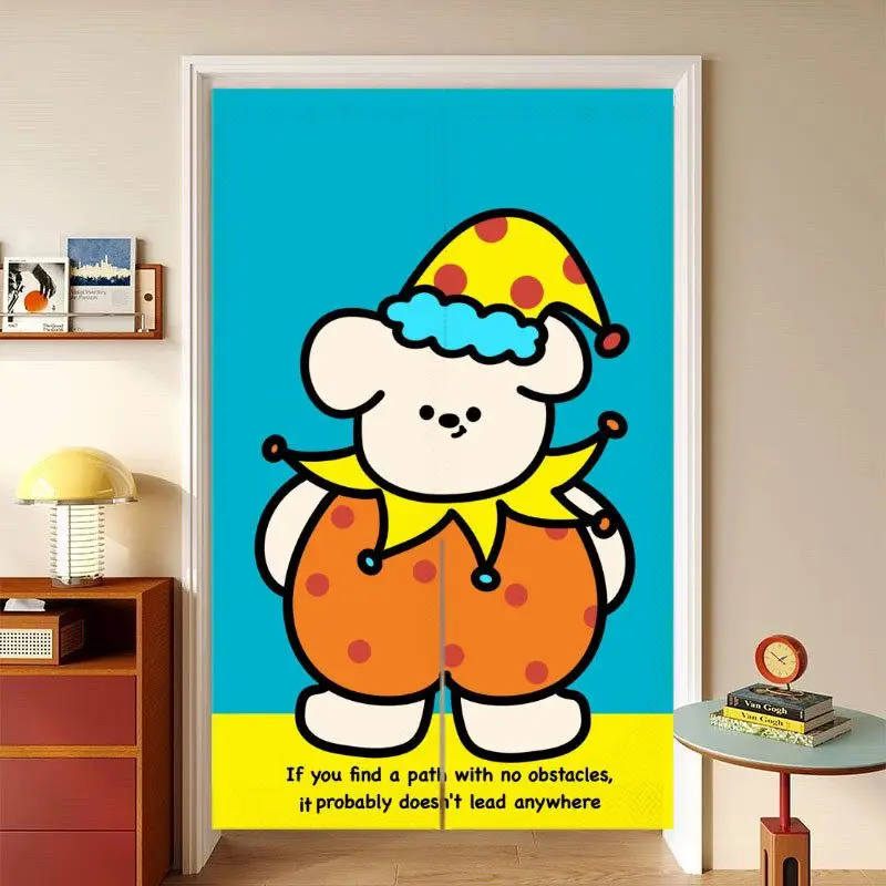 VIKAMA Cute Cartoon Clown Bear Hanging Door Curtain, Soft Durable Fabric Privacy Screen, Entryway Half Door Decor