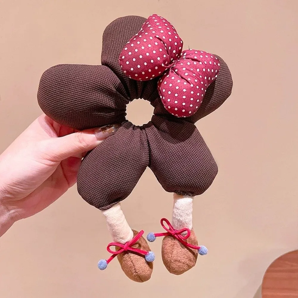 Cartoon Flower Bow Hair Ring Cloth Large Intestine Circle Bun Rubber Bands Cute Korean Style Cotton Filled Scrunchies Travel