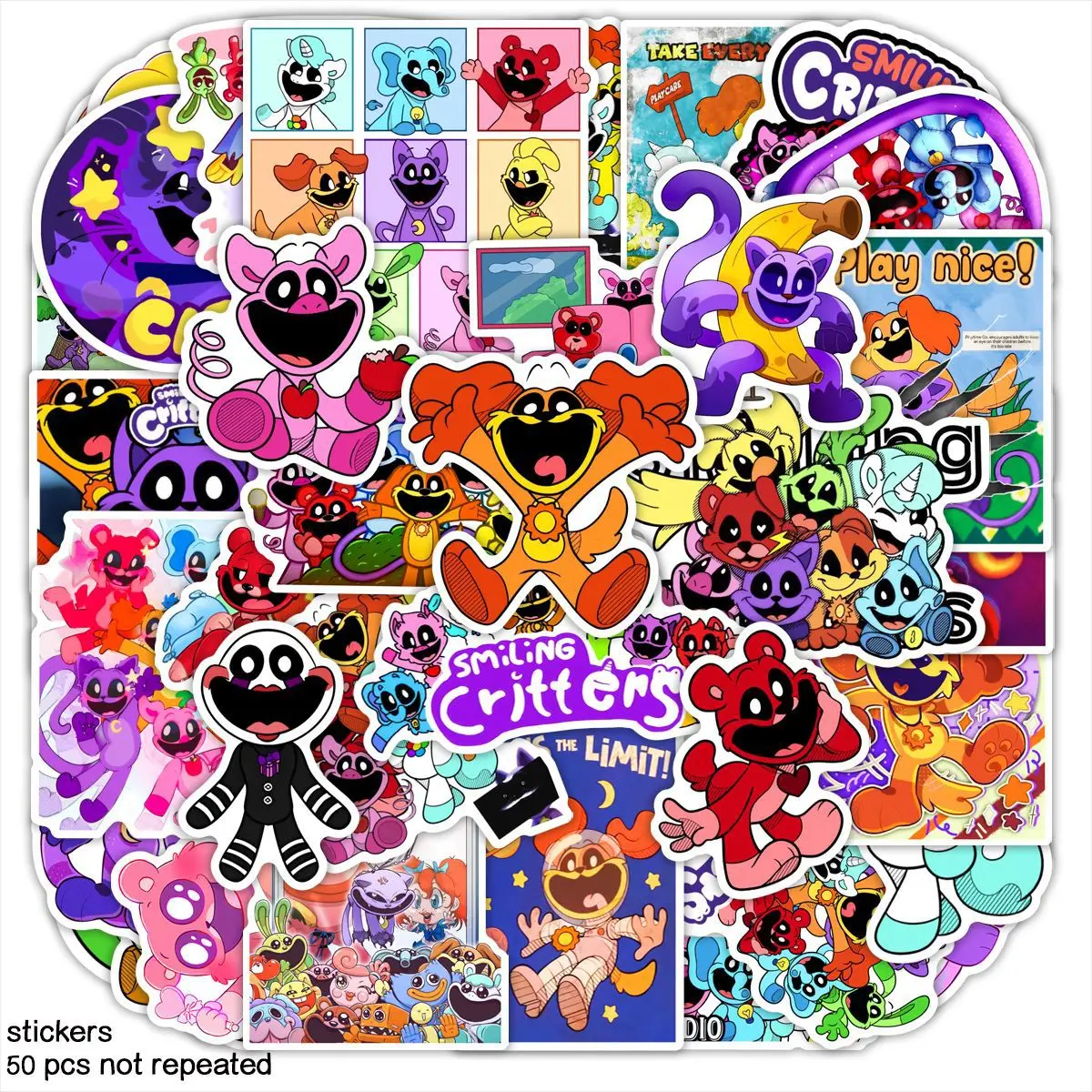 54Pcs Smiling Critters Graffiti Stickers Water Bottle Laptop Phone Bicycle Luggage Case Skateboard Children Adult Sticker