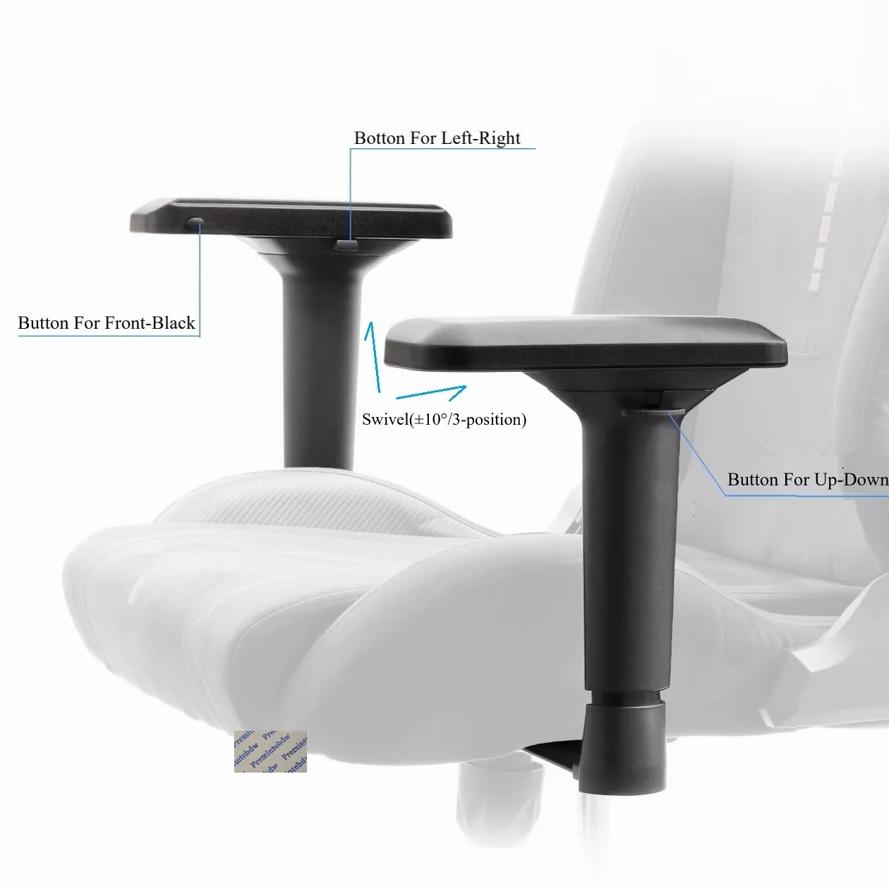 1Pair(1Left+1Right) 4 Dimesions Adjustable T Arm Handrest Replacement For Gaming Chair Stool image 2