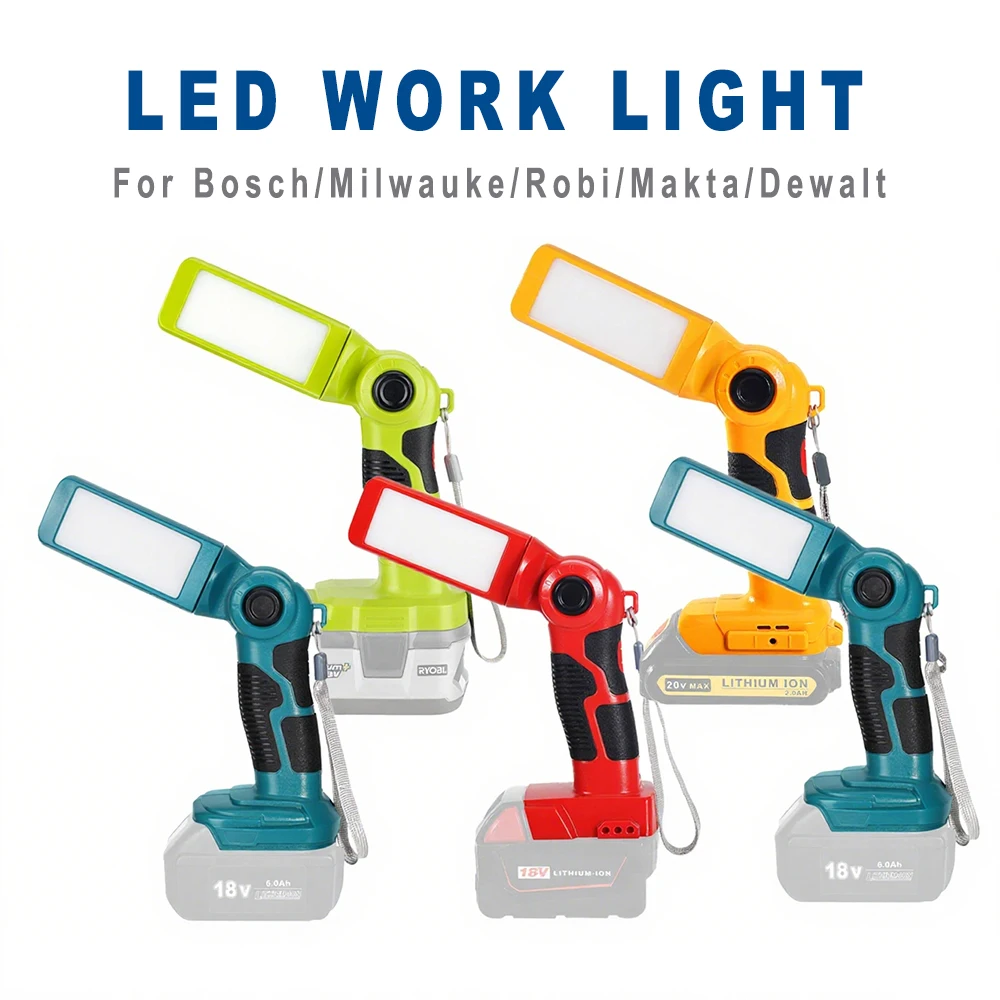

12W 1000LM LED Work Light for Ryobi/Dewalt/Makita/Milwaukee Battery Flashlight Cordless Powered Spotlight Floodlights With USB