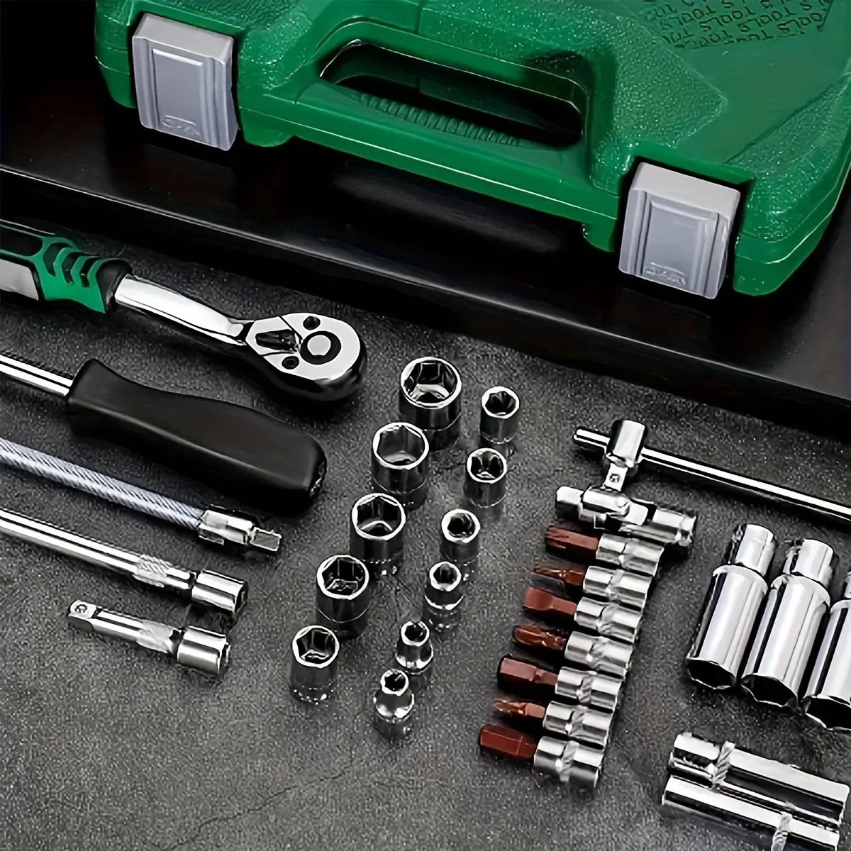 72 Teeth / 53 pcs Drive Socket Set, SAE and Metric Hex Bit Socket Set, Ratchet Wrench Set with Mechanic Tool Kits for Auto Repai