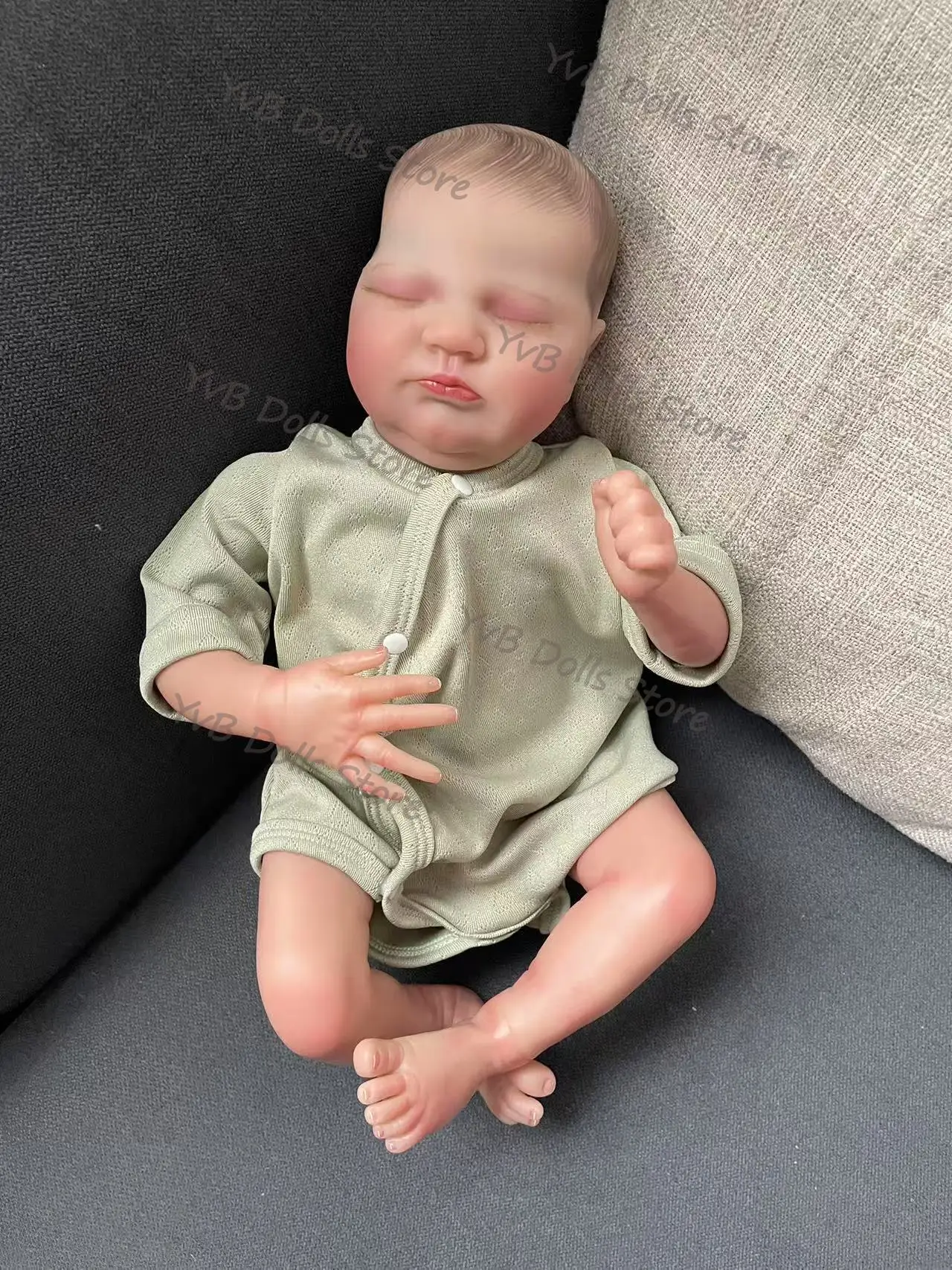 48CM Quinlyn Cloth Body Already Finished Paint Soft Touch Lifelike Sleeping Reborn Doll with Visible Veins Hand Draw Hair