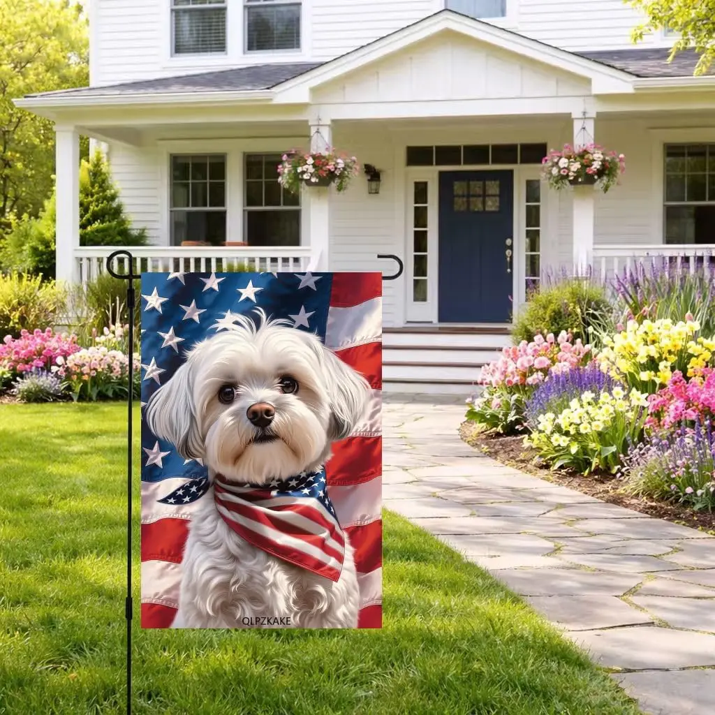 4th of July Maltese Dog Garden Flag 12x18 Inch Double Sided Patriotic Memorial Day Independence Day Small Mini Yard Outdoor  yyi