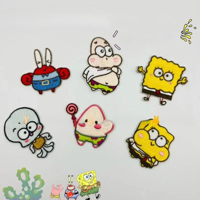 Q version cartoon SpongeBob SquarePants Patrick Star embroidery stickers self-adhesive free ironing subsidy decoration wholesale