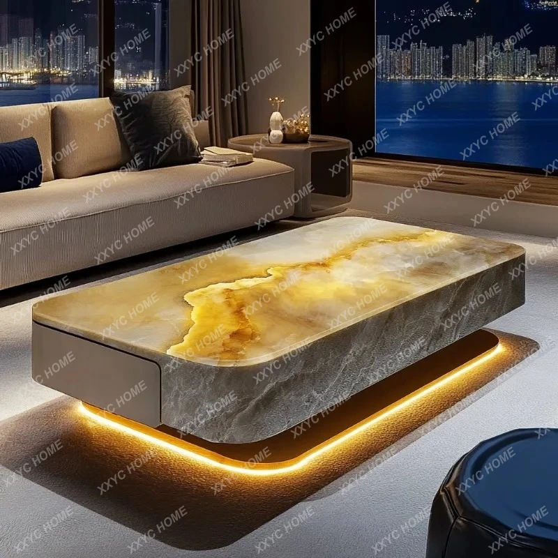 

Y квадратный светящийся нефритовый роскошный каменный журнальный столик для гостиной на заказ современный светлый роскошный стиль большой плоский пол для дома