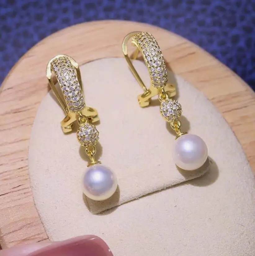 classic pair of 9-10mm 10-11mm south sea round white pearl dangle earring 925ss