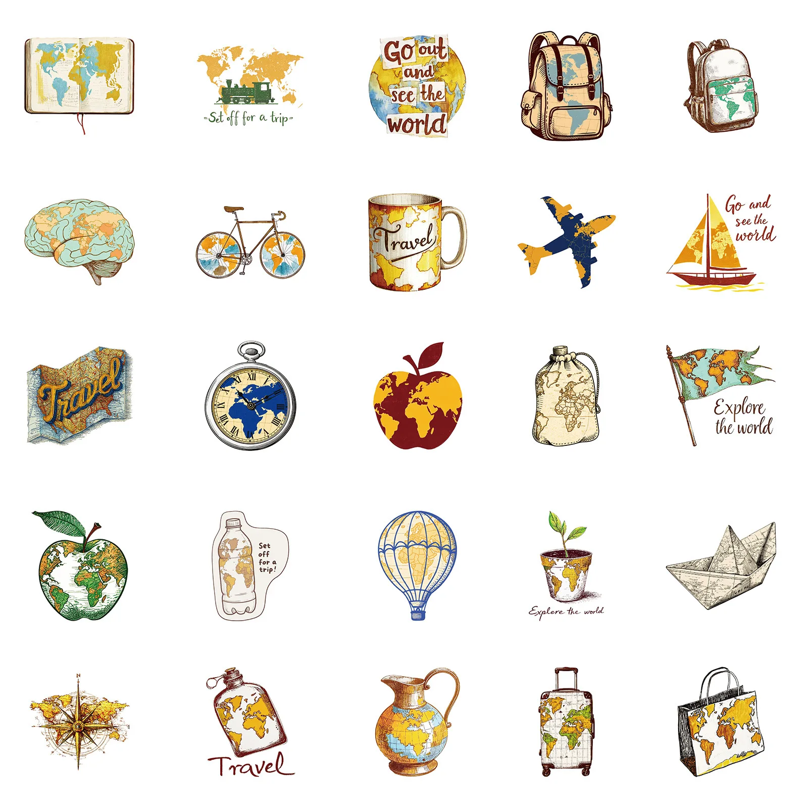 50PCS Outdoor Travel in Europe and America Graffiti Stickers Scenic Spot Check-in Cartoon Decal Notebook Phone Helmet Kid Toys