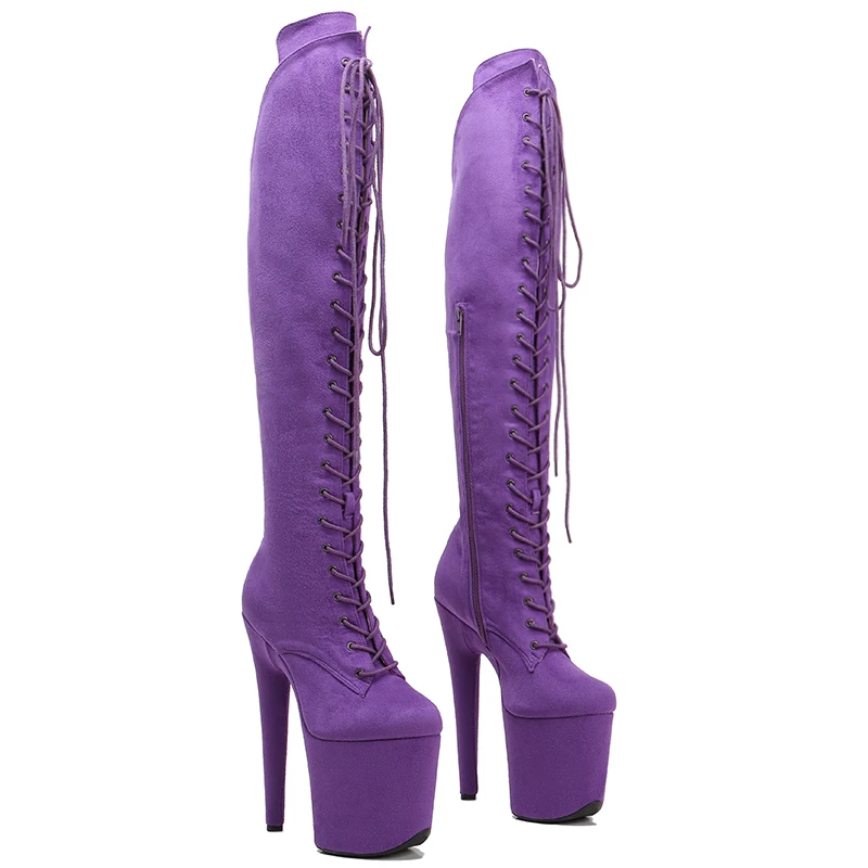 Leecabe   20CM/8inches  Suede Upper Pole dancing shoes High Heel  Models Catwalk Show platform Boots  knee high boots 5B