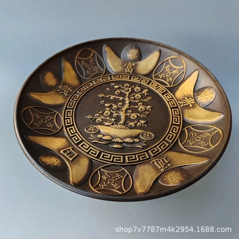 Brass Craftwork, Gilt Copper, Wealth-Bringing Offering Tray, Home Decorative Ornament