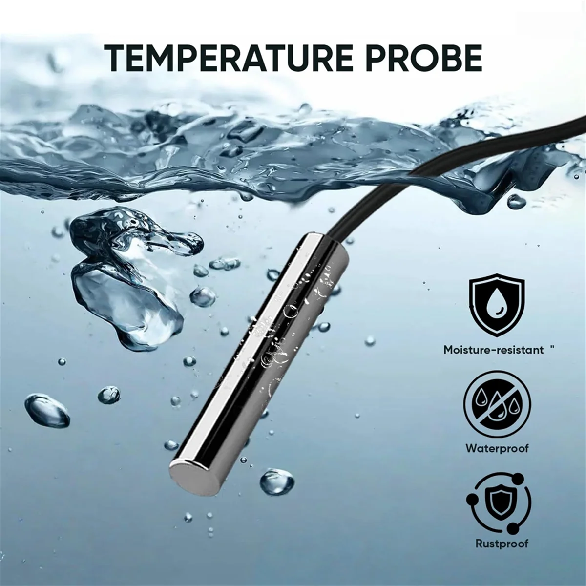 AA25 6 Pcs 10K Temperature Sensor Probe, 1 Meter Waterproof 10K Thermistor, Stainless Steel 3950 -Thermistor Sensor Probe