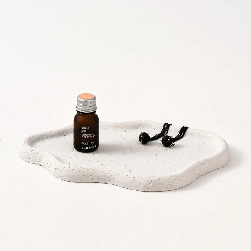 Wabi-Sabi Style Travertine Cloud Tray, Sandstone Key & Perfume Organizer for Entryway Table, Minimalist Home Decor,Retro Stone