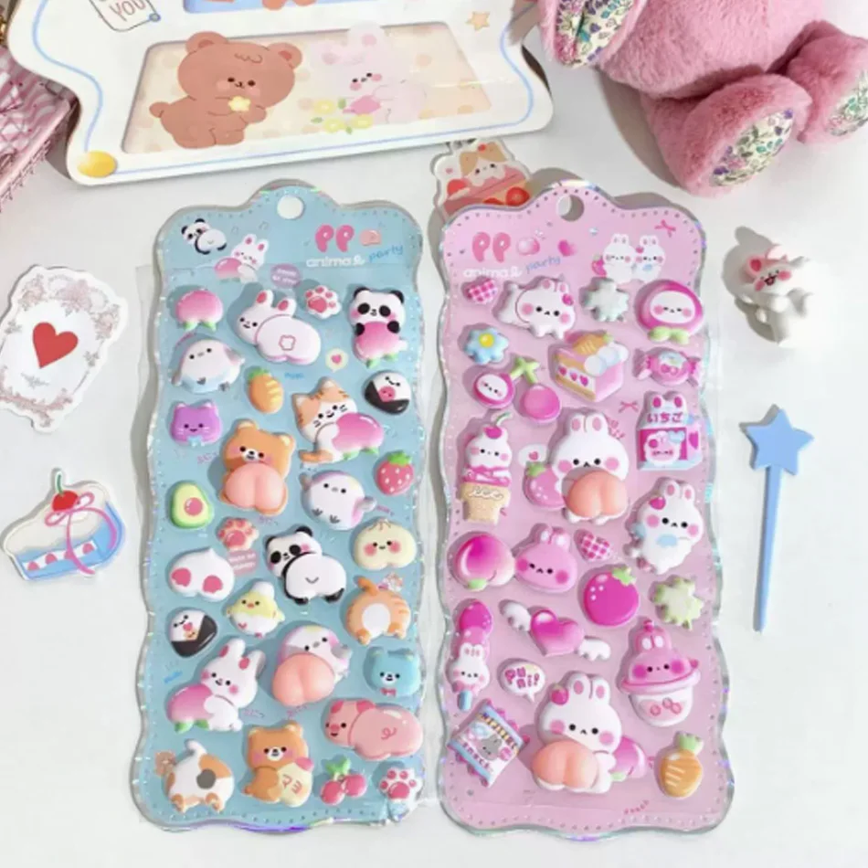 귀여운 만화 부드러운 작은 토끼 3D 핀칭 릴랙싱 엉덩이 스티커 귀여운 DIY 모바일 북 데코레이션 스티커 축제 선물