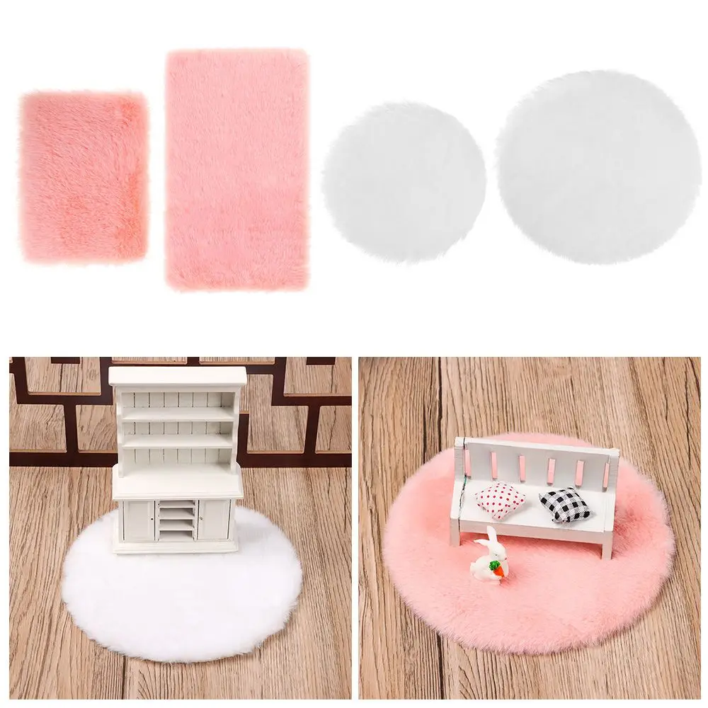 1/12 Scale Nordic Style Mini Floor Mat Dollhouse Plush Carpet Miniature Hairy Rug Photo Props Playing House Doll Accessories