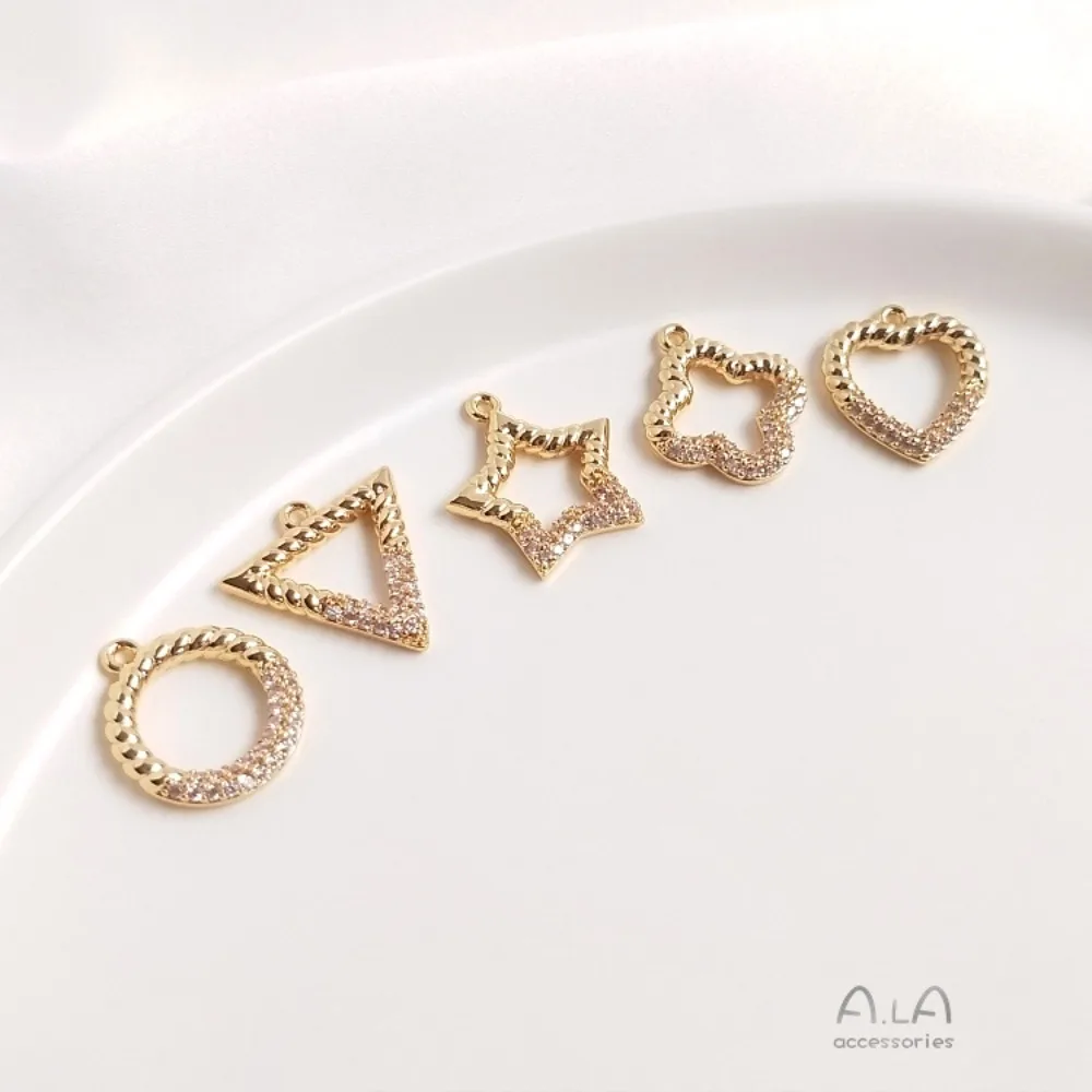 

1 шт. медные подвески 14 К золото цвет инкрустированный цирконом пентаграмма звезда сердце геометрический треугольник круглый кулон DIY серьги-подвески