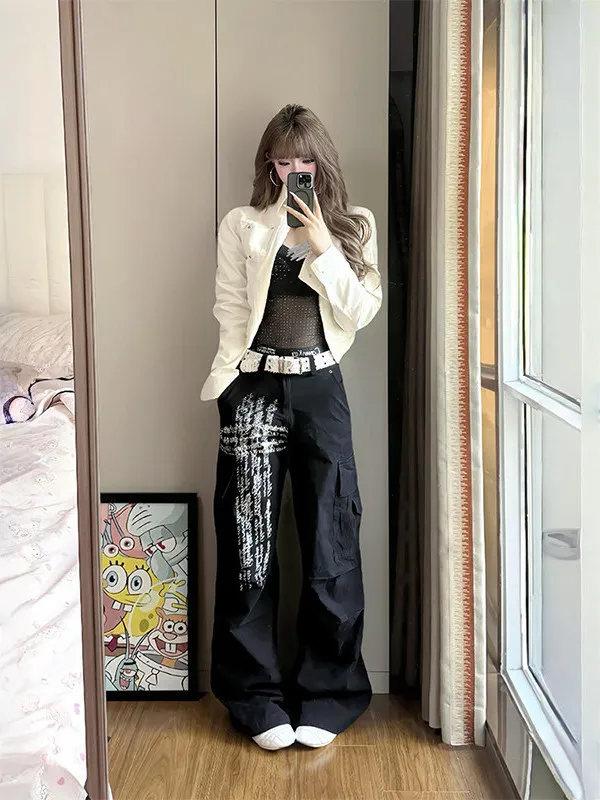 

Cleanfit Bla Спецодежда Джинсы Прямые широкие брюки Мужчины Женщины Осень High Street Нож Брюки Крестовый дизайн