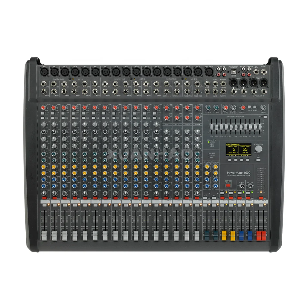 PM1600-3 16 Channel Audio Mixer Compact Desk Design 8 Mic Preamp 4 Stereo Channel For Home Recording