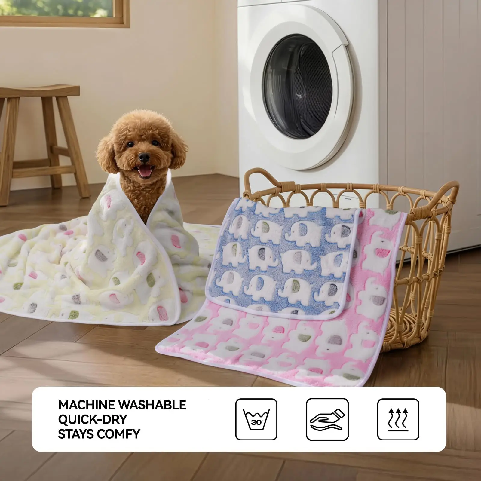 Superweiche Flauschige Fleece-Hundedecken mit Cartoon-Elefantenmuster, Premium-Flanell-Fleece-Haustierdecke für Hunde und Katzen – Detail 12