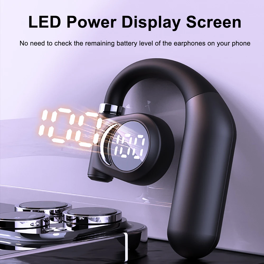 Lightweight Wireless Earphone Bluetooth 5.3 Headphone Ear Hook LED Display HD Calling Mic Surround Sound Earbud for Huawei