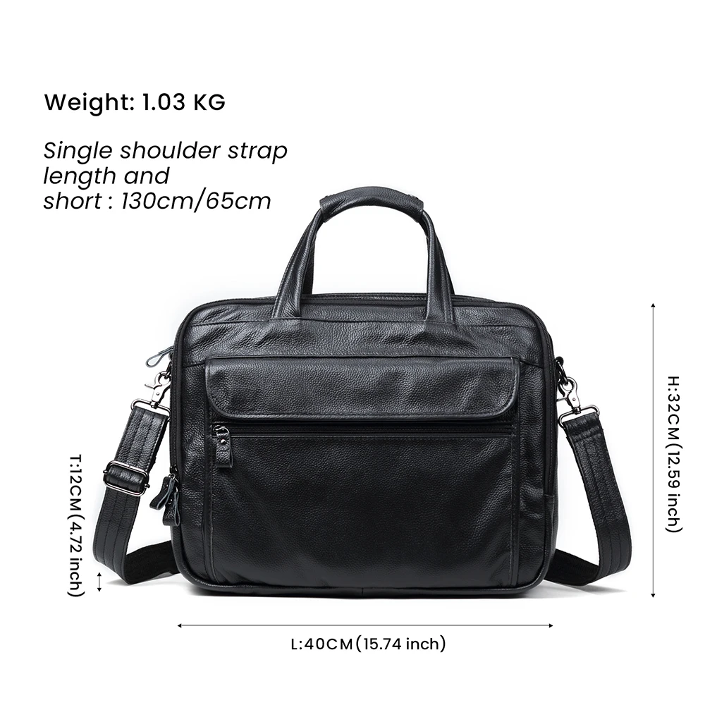 Sac à main en cuir véritable pour hommes, étuis à bombes, messager pour ordinateur portable 15.6 \