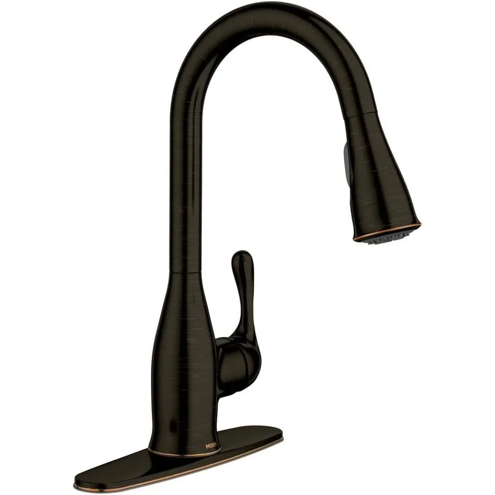 صنبور مطبخ MOEN Kaden بمقبض واحد قابل للسحب للأسفل مع عاكس ومنظف طاقة، لمسة نهائية برونزية البحر الأبيض المتوسط