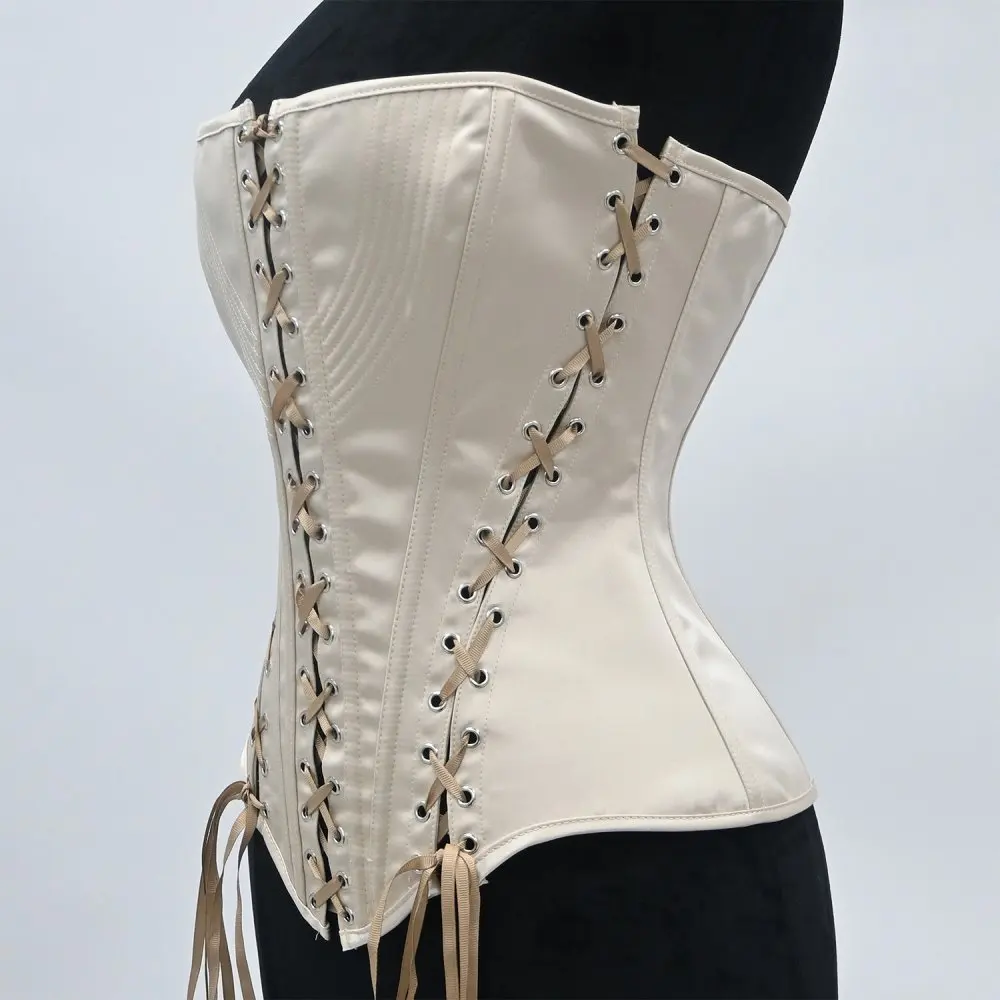 Fashion Satin Overbust Corset Top Strapless Lace‑up Boned Body Shaper Waist Trainer Gothic Bustier Party Clubwear