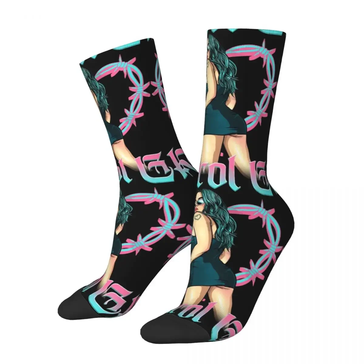 Hip Hop Retro Karol G Crazy Men's Compression Socks Unisex Anuel Street Style Pattern Printed Funny Novelty Happy Crew Sock