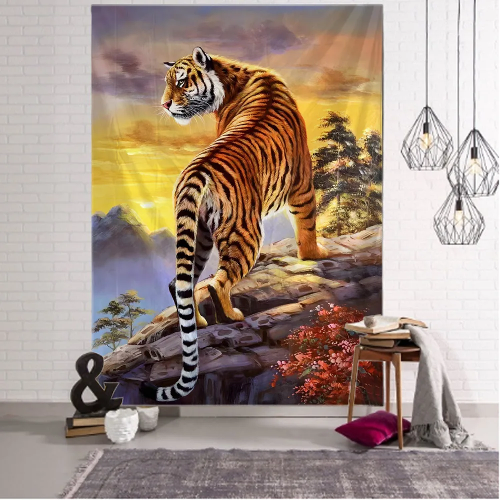 

Animal tapestry, tiger oil painting, art decoration, background cloth, home, bedroom dormitory, hippie, aesthetic wall hanging