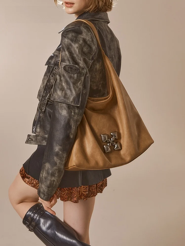 

JACD Snowflake Commuter Tote Bag Women's Large Capacity Brown Bag Summer Single Shoulder Underarm Bag Elegant Ladies Purse