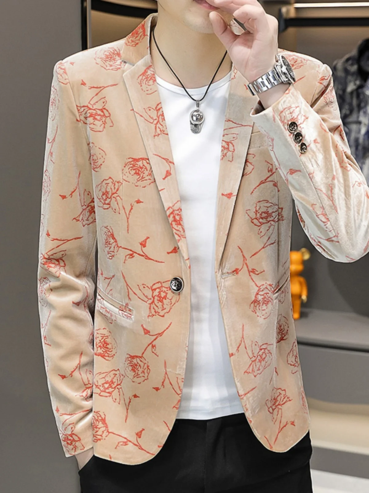 

Мужская демисезонная приталенная повседневная куртка из вельвета, тонкая, однобортная, молодежная, модная, с длинными рукавами, из полиэфирного волокна