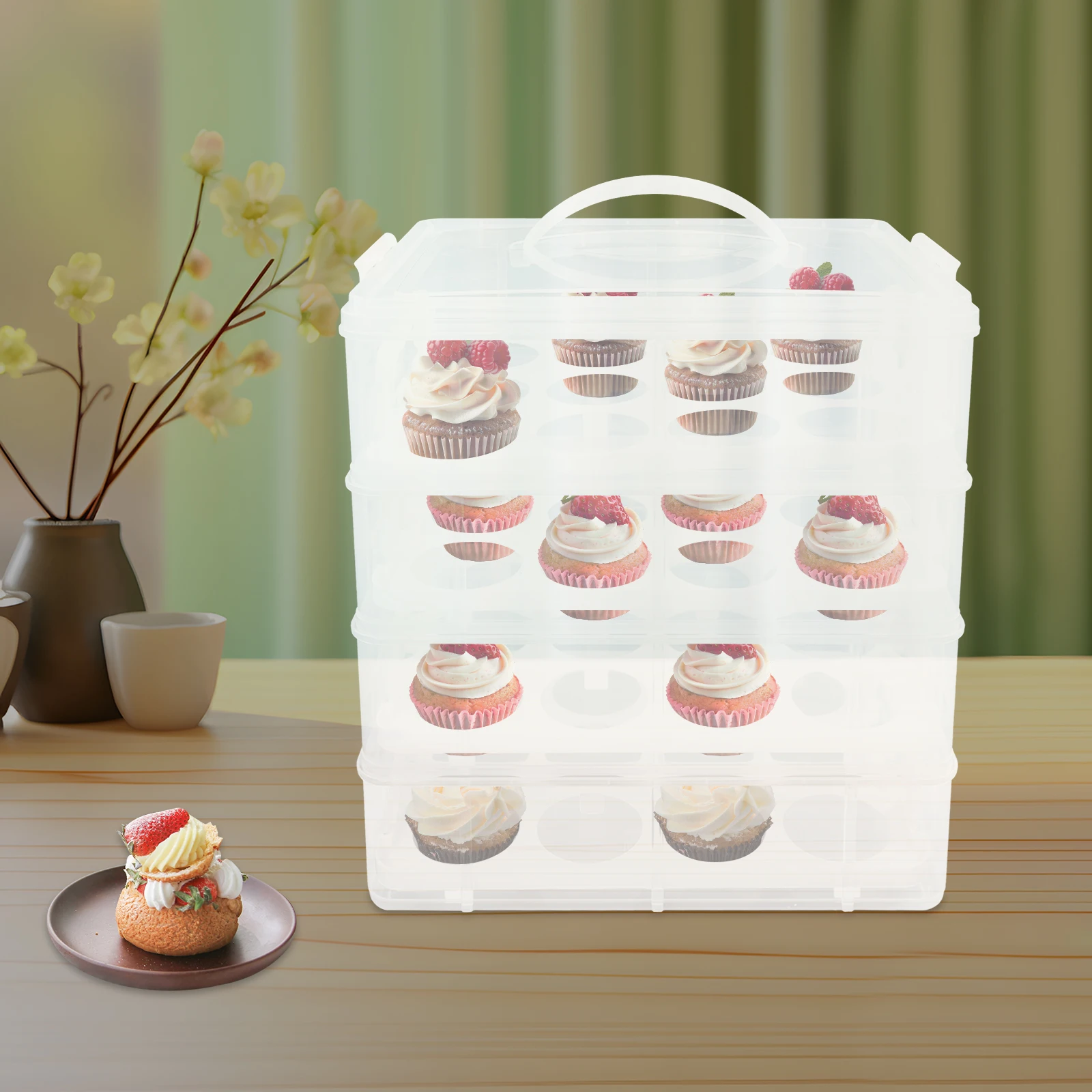 

4-Tiers Cupcake Carrier 48-Hole Cupcake Holder Container Dessert Storage Organizer for Party Birthday