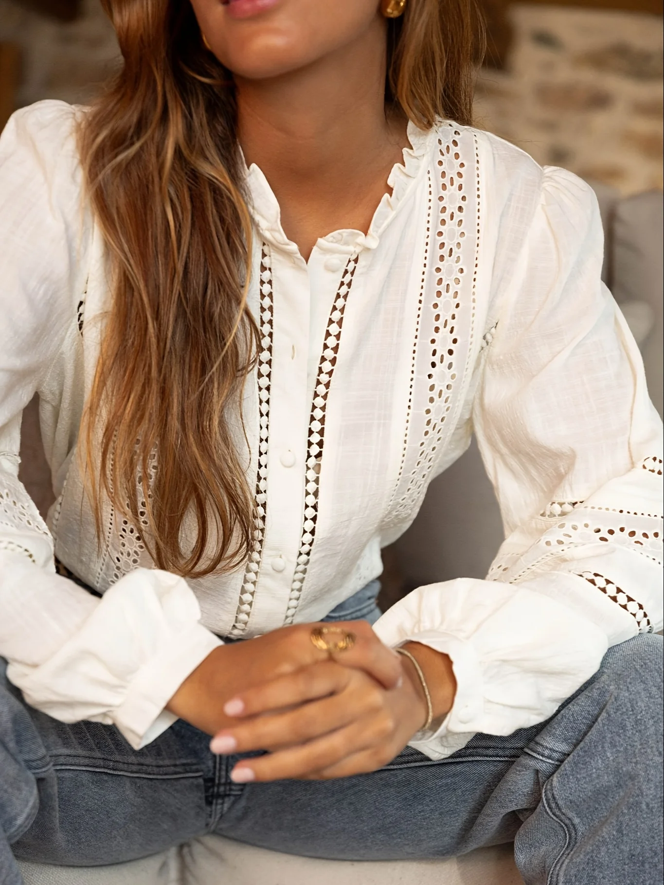 Женские белые рубашки с выреза – обзор и цена Embroidery Cotton Shirt