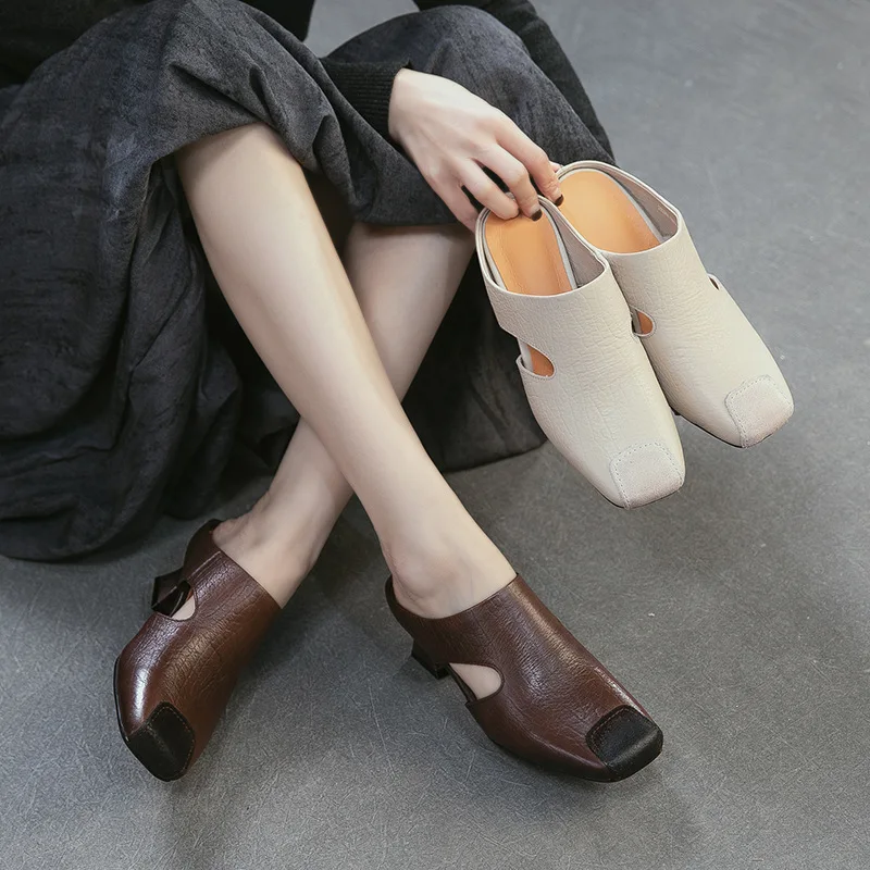 

5 Cm Height Woman Genuine Leather Fashion Slippers Luxury Handmade Quality Comfortable 2026 Summer Pull on Office Shoes Womens