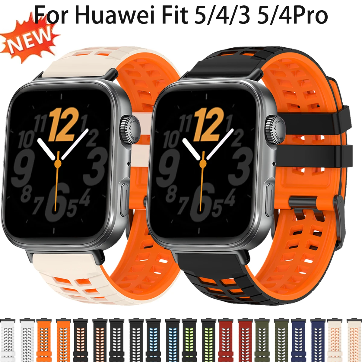 Two Tone Silicone Band for Huawei Watch Fit 5Pro 4Pro Breathable Sport Strap for Huawei Band 5 4 3 Replace Soft Bracelet Belt