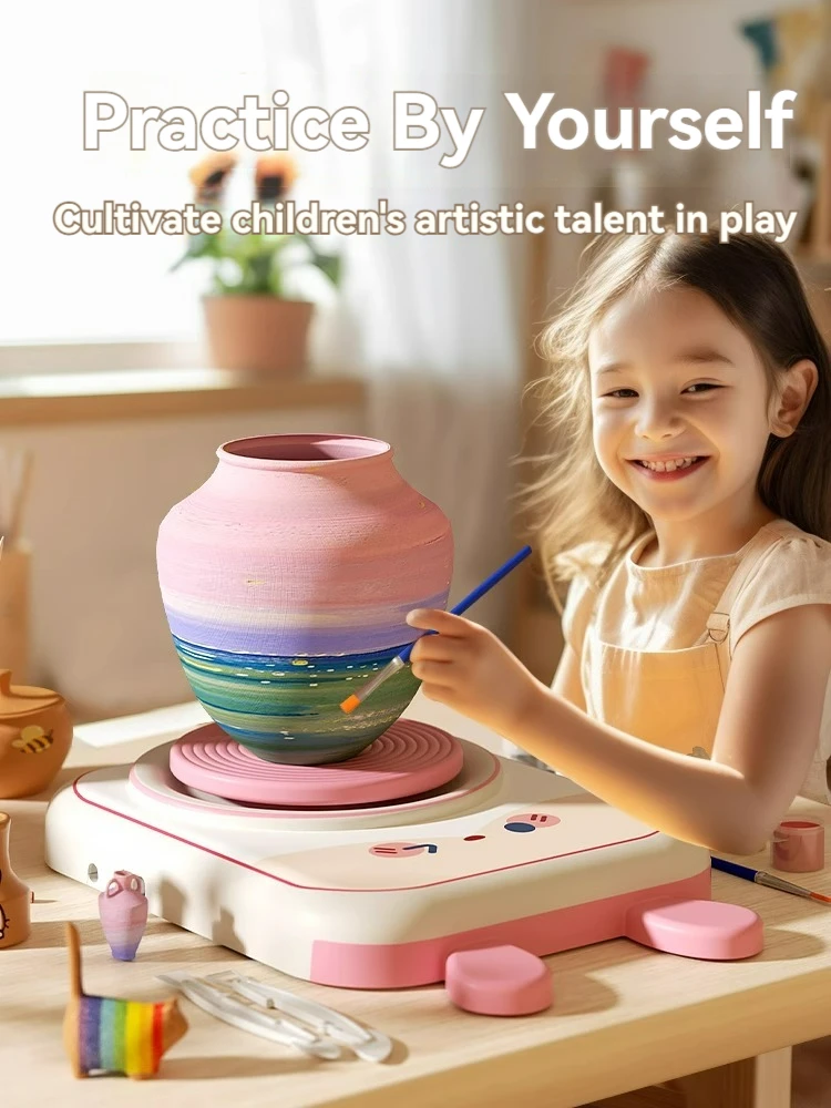 Machine à poterie à plateau tournant électrique pour enfants, ensemble d'outils en argile polymère naturelle de haute qualité, jouets de bricolage en céramique faits à la main, cadeaux