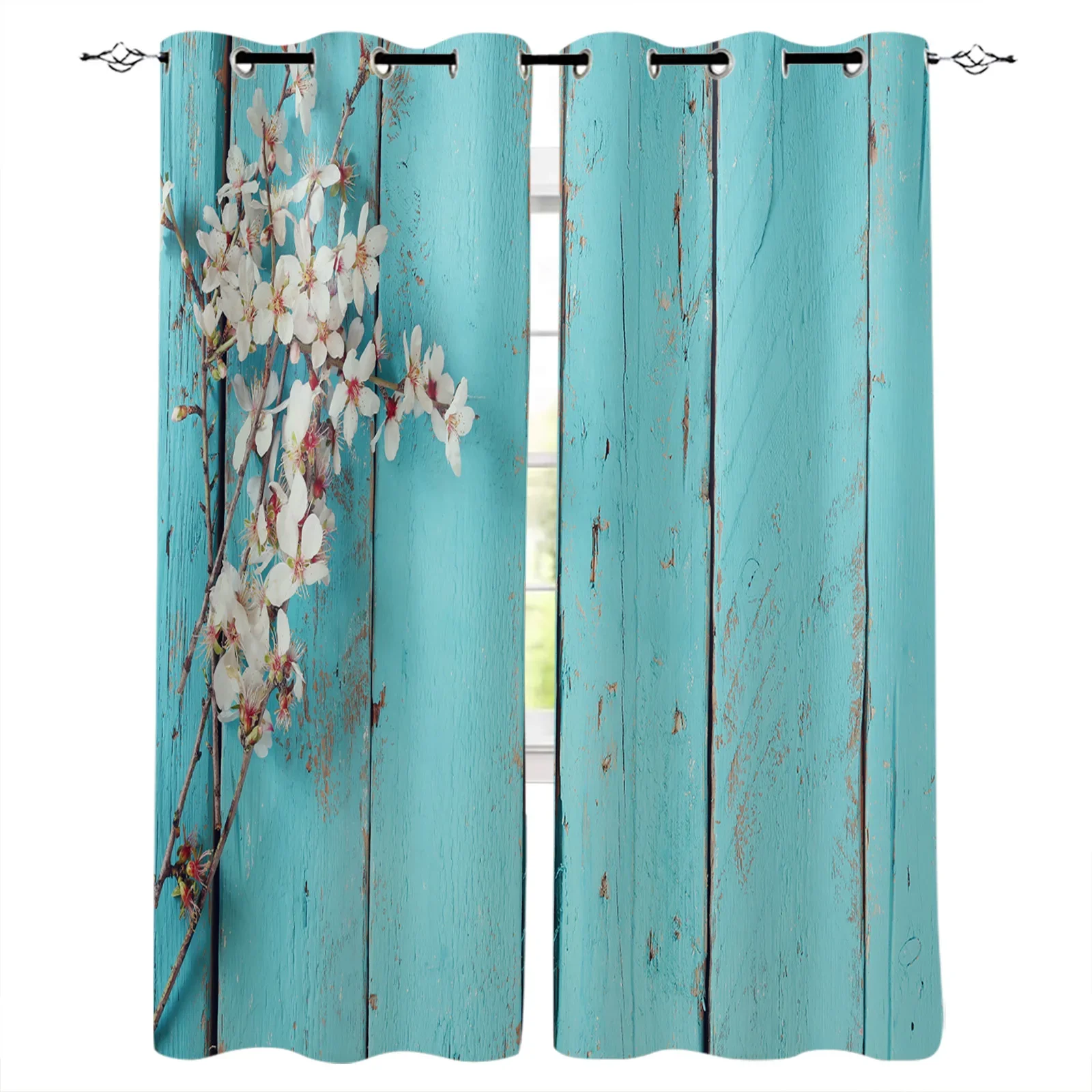 Plum Blossom Plank Blue Wood Flower Blackout Curtains Window Curtains For Bedroom Living Room Decor Window Treatments