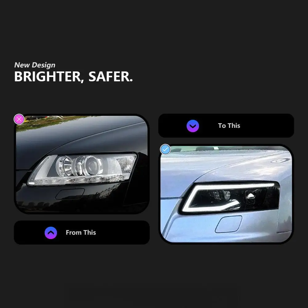 Car Lights for Audi A6 2004-2011 LED Dynamic Signal Headlights New Condition Front Projector Lens DRL Automotive Accessory