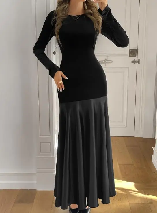 

2025 Autumn and Winter Elegant Temperament Solid Color Long Sleeved Dress Women's Dress