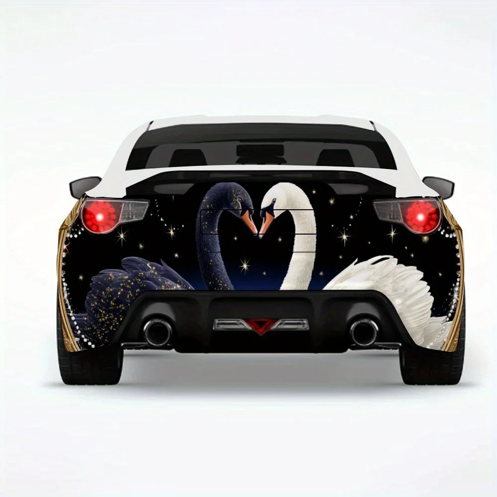 

Черно-белые лебеди в золотой рамке, автомобильная наклейка, виниловая наклейка на заднюю часть автомобиля, водонепроницаемые самоклеящиеся виниловые наклейки для автомобиля