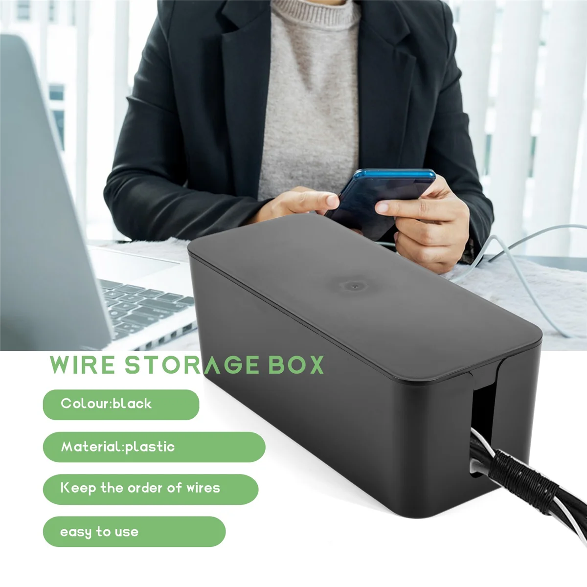 Cable Management Box, Wire Storage Box, Used to Hide the Power Strip, Suitable for Home/Office (Black) HOT