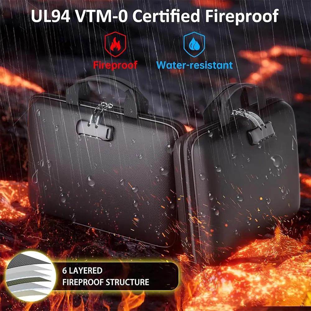 1PC Lockable Fireproof Document Box, Hard Shell File Case with 13-Pocket Accordion Folder for Important Files Home Office Travel