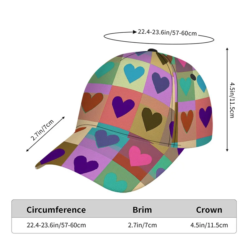 Heart Pattern Snapback Baseball Cap Lightweight Polyester Adjustable Duckbill Hat Suitable for Group Events Casual Wear Parties