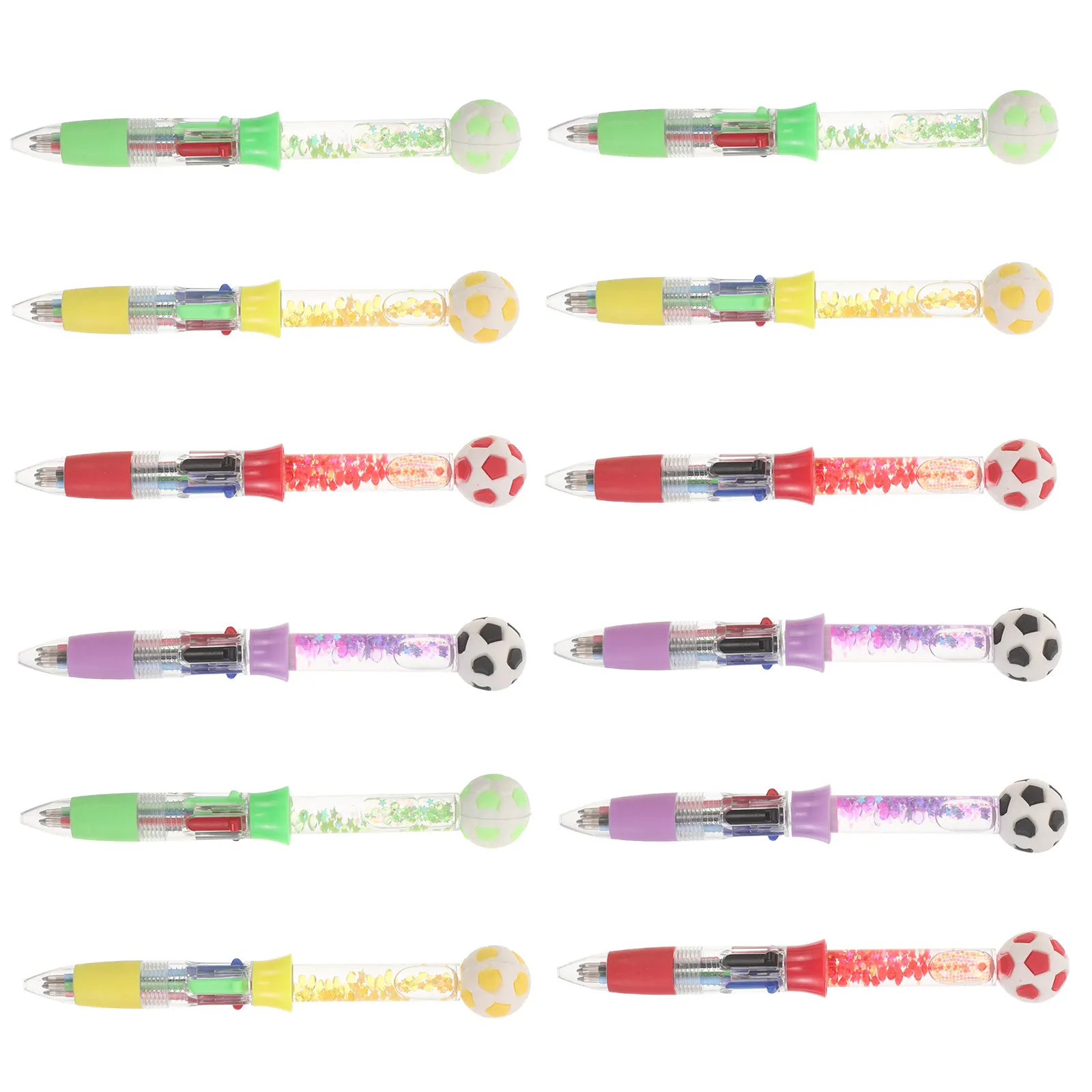 12Pack Soccer Party Favor Pens 4-in-1 Retractable Multicolor Ballpoint with Liquid Sand Football Themed Sports Goodie Bag