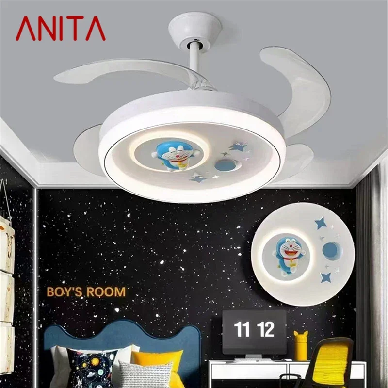 ANITA Nordic Children Stealth Fan Light LED Modern Living room Restaurant Bedroom Ceiling Fan Light Remote Electric Fan Light