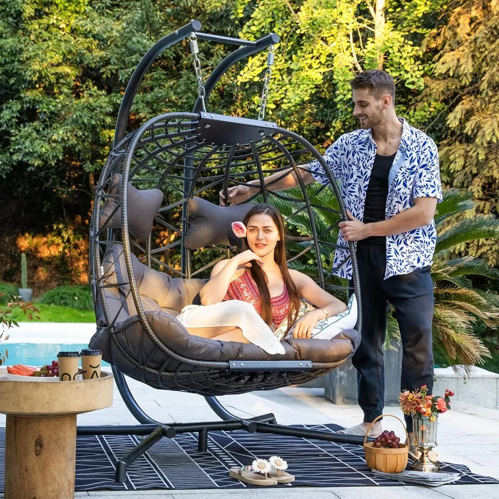 Double egg swing, 2-person swing, outdoor large hanging chair, can hold 510 pounds, suitable for terrace bedrooms