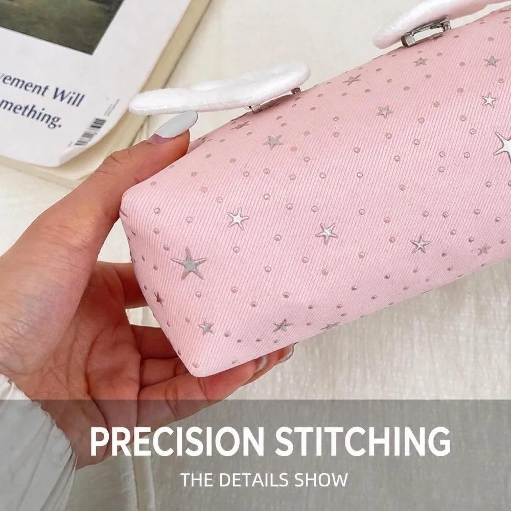 Ins Style Star Print Pencil Case Large Capacity Handheld Pen Bag With Wings Decor Stationery Bag School Supplies