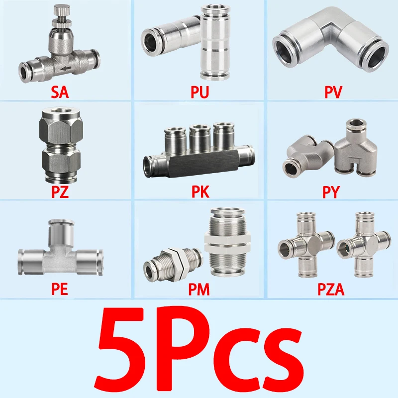 

5Pcs 304 stainless steel quick connector High pressure and corrosion resistance SA PU PV PZ PK PY PE PM PZA Air nozzle connector