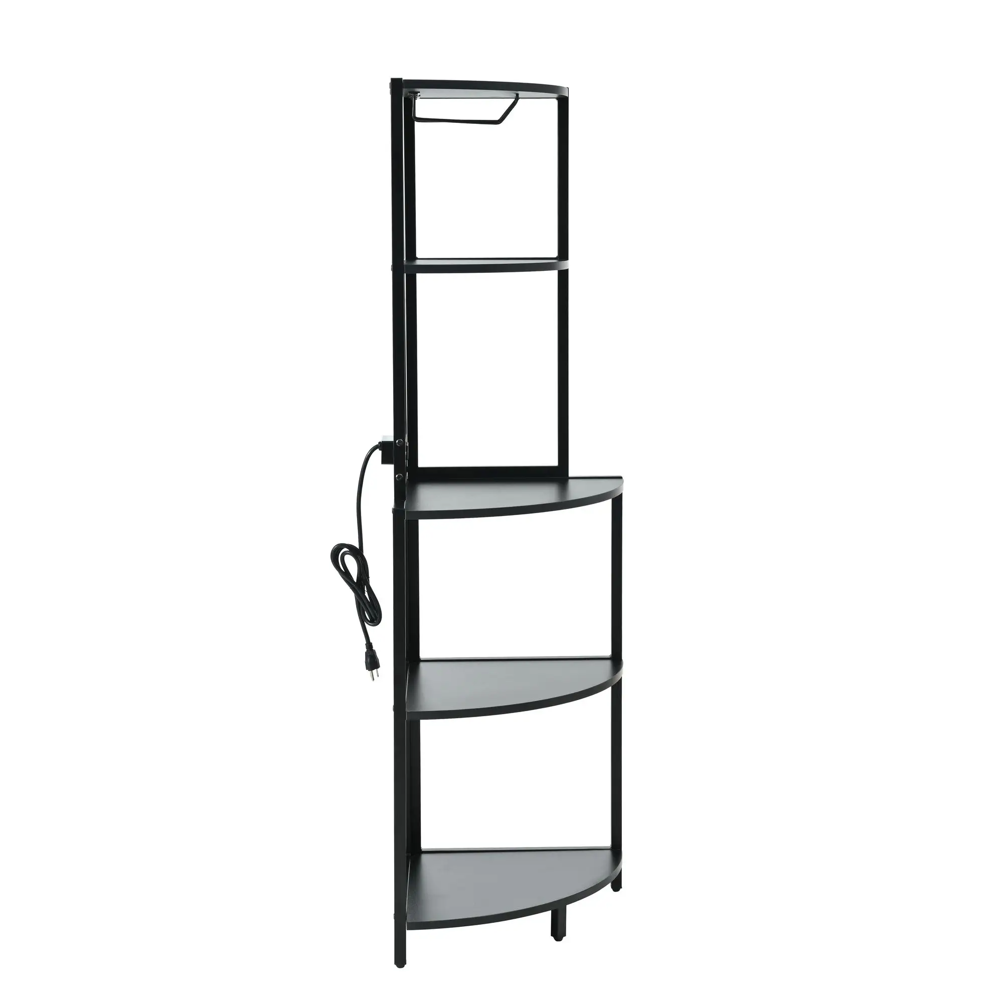 NEW 5 Tier Corner Shelf w/ LED Light and USB Plug With Glass Holder Tall Standing Shelf for Wall Corner Narrow Bookshelf