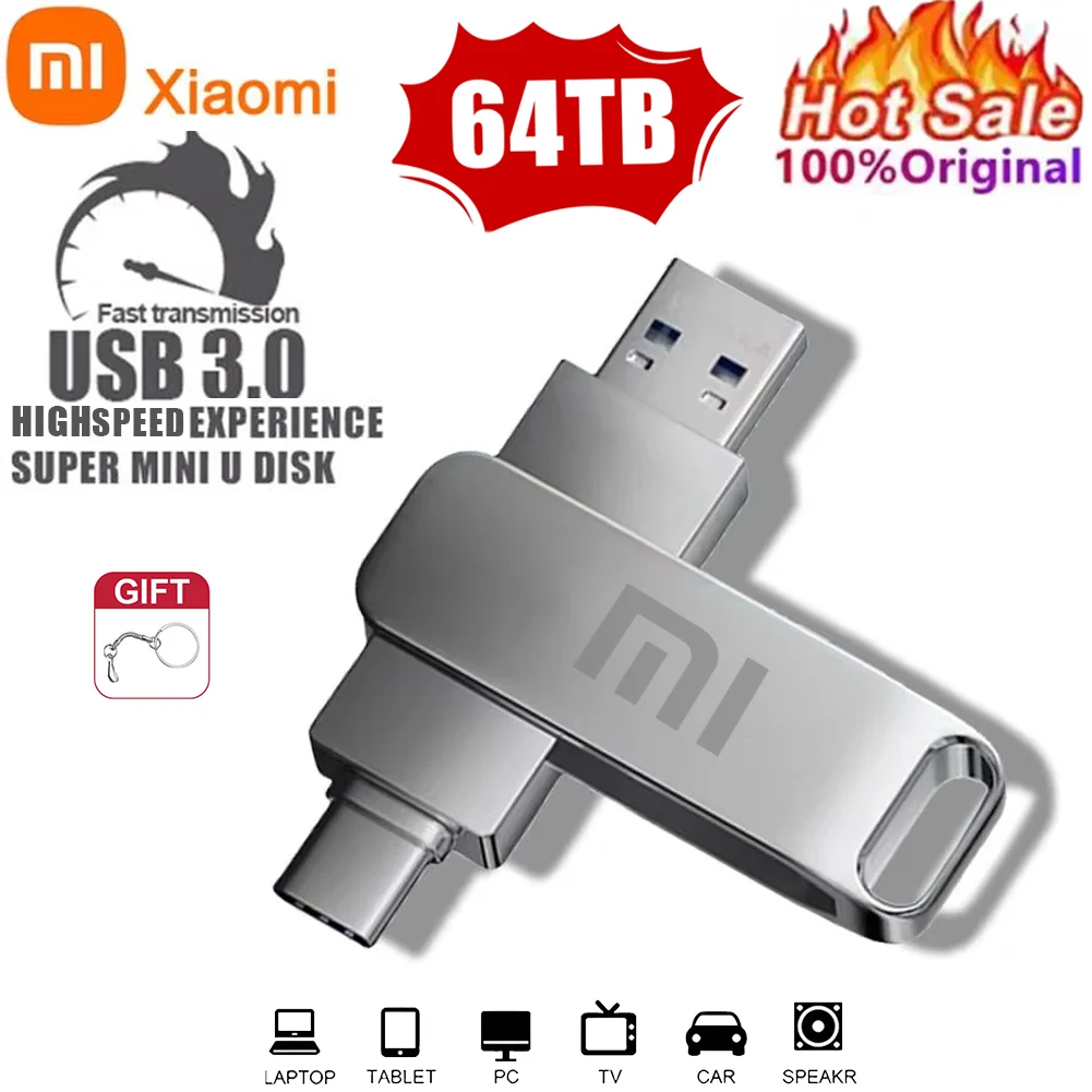 XIAOMI 64 تيرا بايت معدن بندريف عالي السرعة 16 تيرا بايت Usb 3.0 محركات أقراص فلاش 8 تيرا بايت 4 تيرا بايت 2 تيرا بايت محرك أقراص USB محمول مقاوم للماء ميموريا قرص فلاش USB